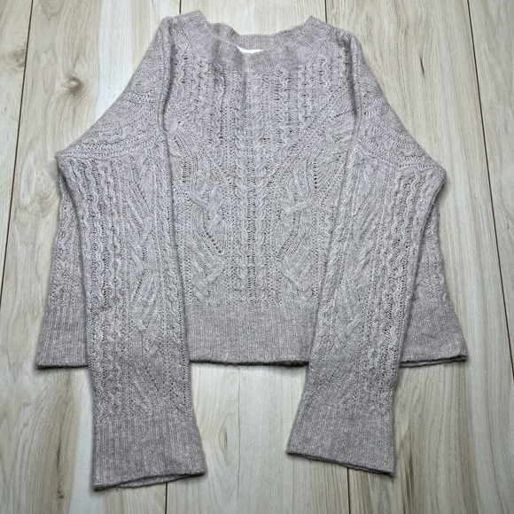 Vince Sweaters - Vince Cropped Cream Cashmere Wool Cable Loose Knit Sweater Womens XS